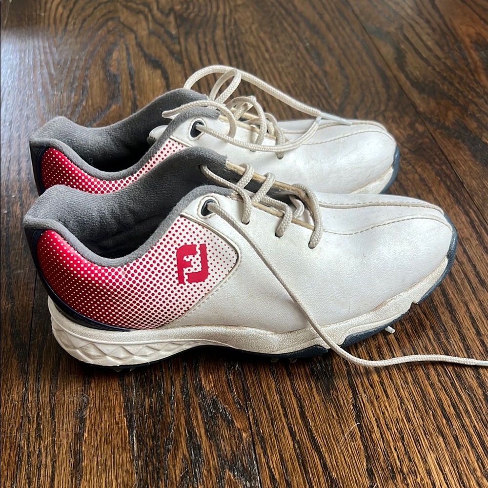 Youth FootJoy White and Red Golf Shoes